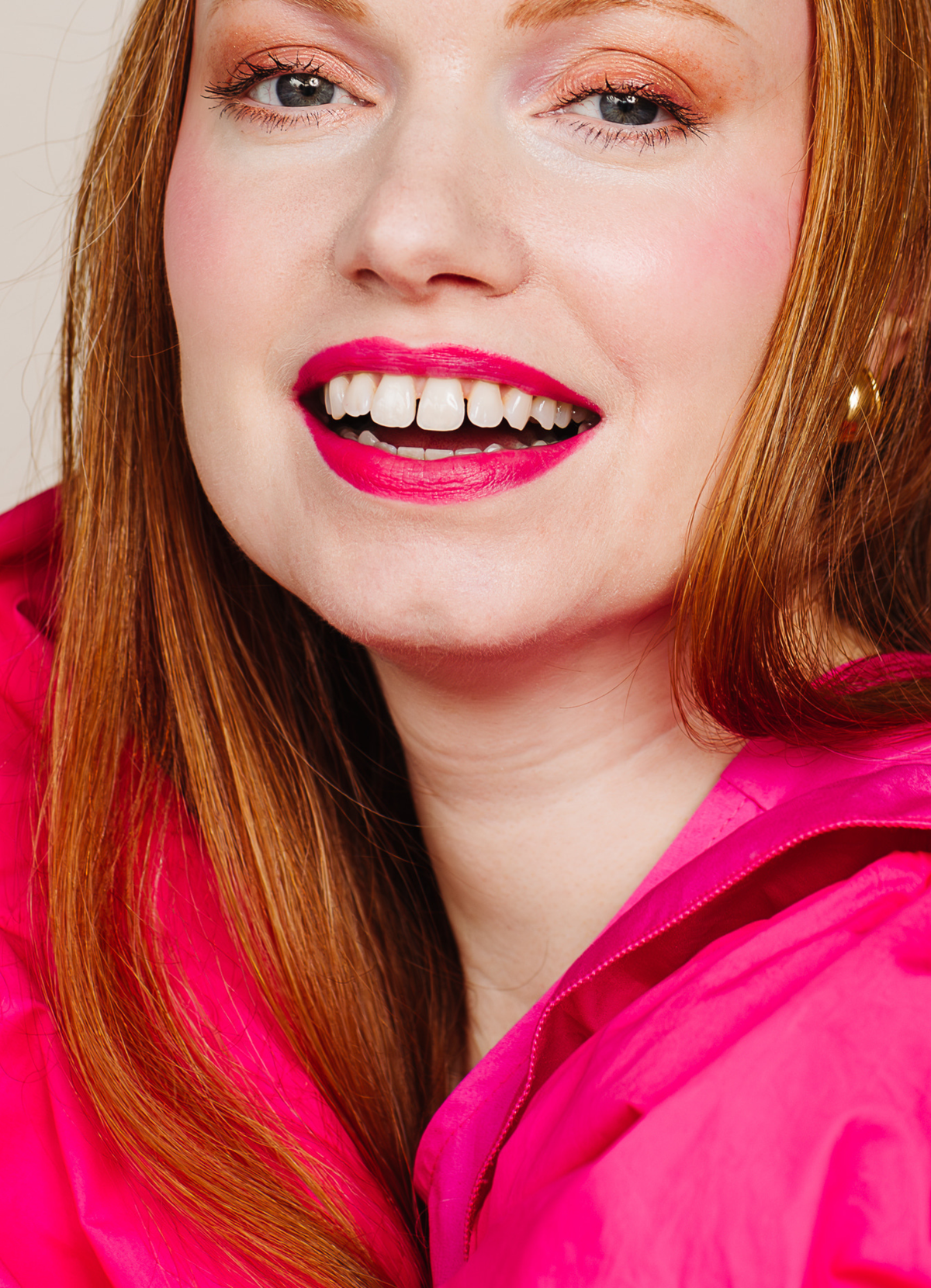 vegan cruelty free lipstick lip crayon +caption_Christina is wearing Fierce #shade_Fierce_|_Hot_Pink